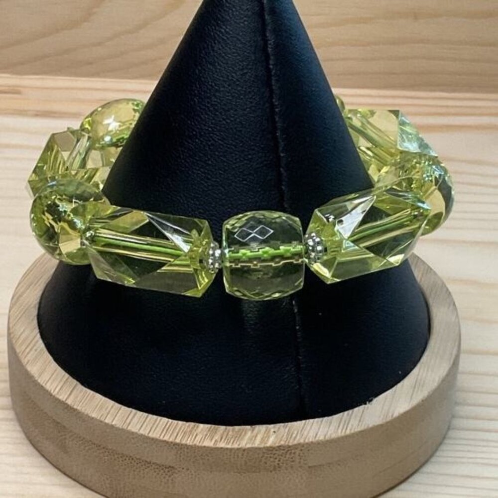 Clear Neon Yellow Bead Stretch Bracelet